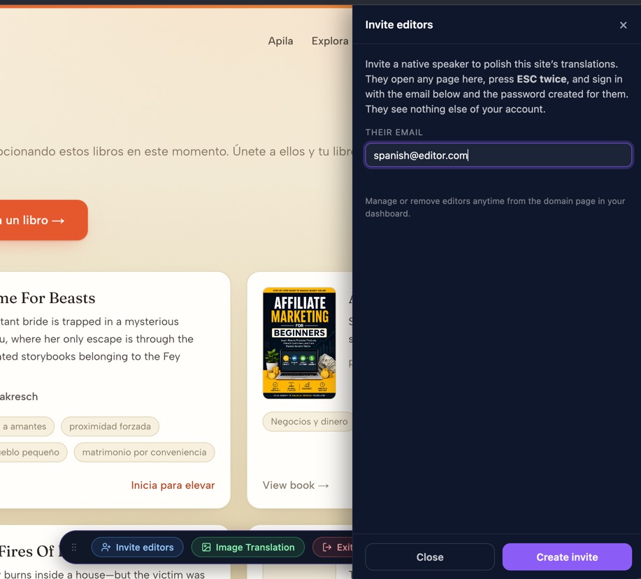 The Invite editors panel inside the Live Editor