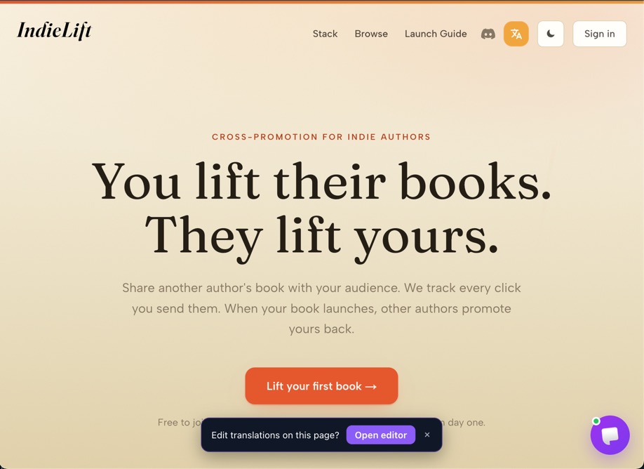 A website with the prompt "Edit translations on this page?" and an Open editor button